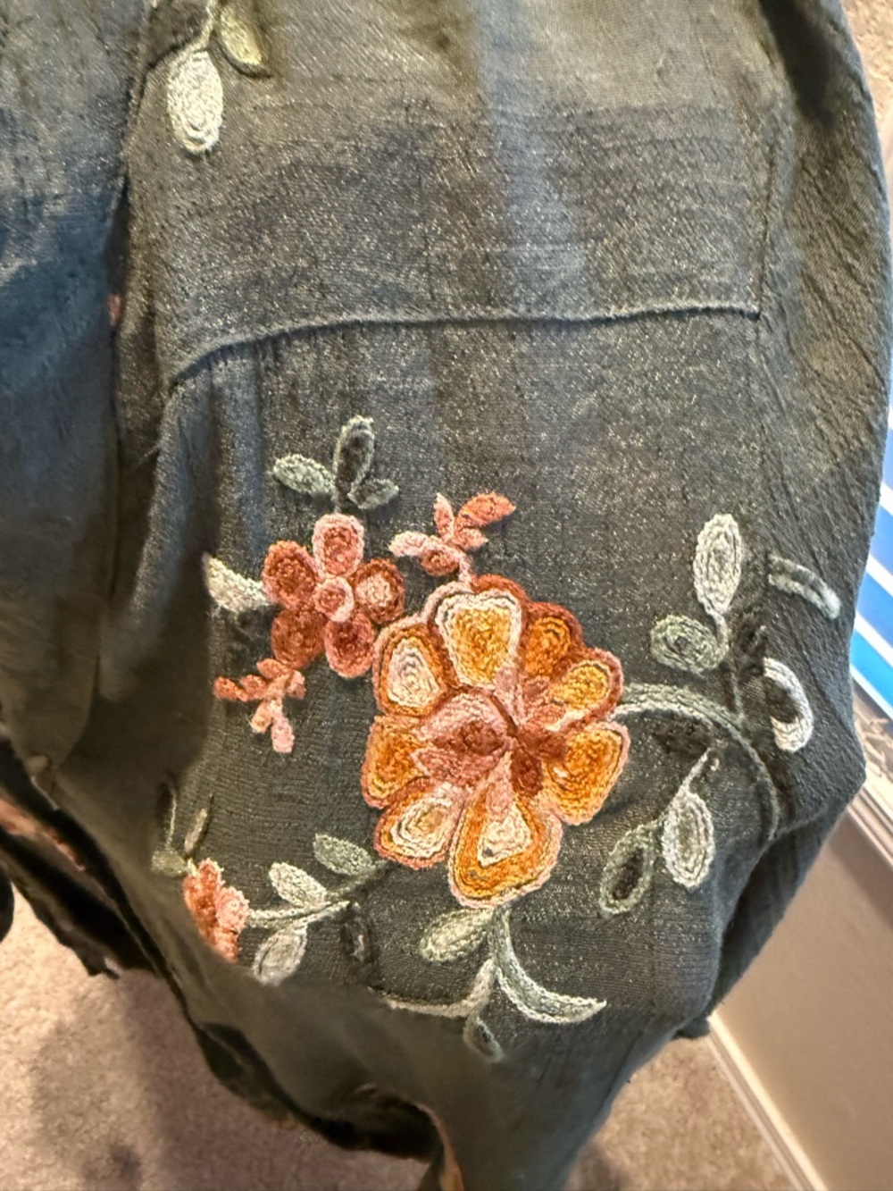 fig and flower Olive Green Embroidered Button-Front Blouse - Picture 3 of 4